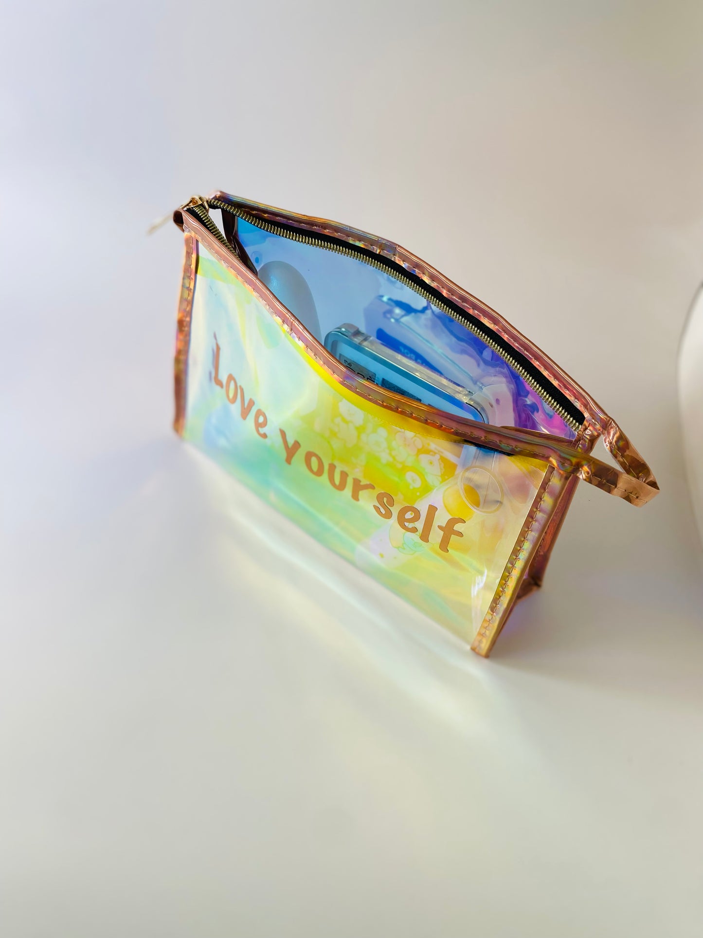 Love yourself - holographic cosmetic bag